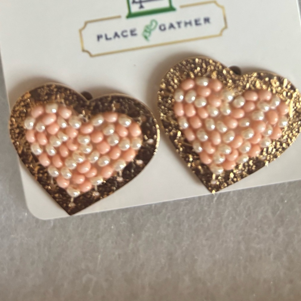 Gold and Pink heart Earrings with Elegant Design